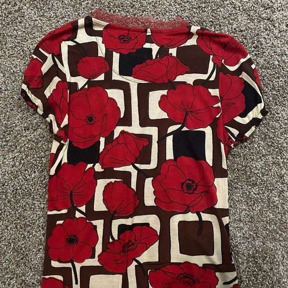 Shana K Womens Beaded Blouse Extra Large Red Floral Cap Sleeve V-neck Bodycon - Picture 5 of 12